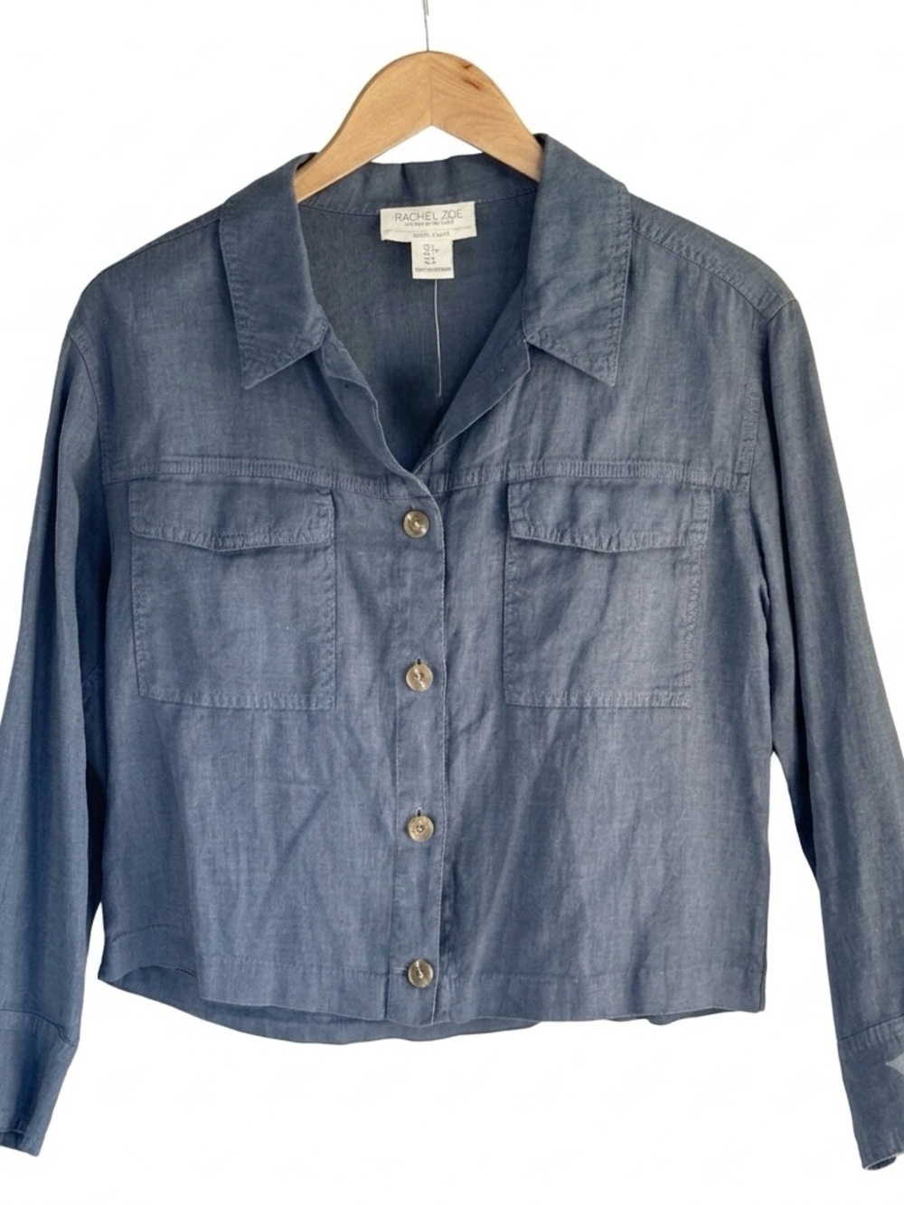 Rachel Zoe NWT 100% Linen Utility Jacket Steel Blue Cargo Safari Military Coat
